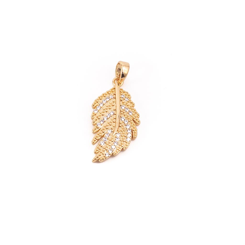 JE311 Dije Acero Hoja Dorado con piedritas