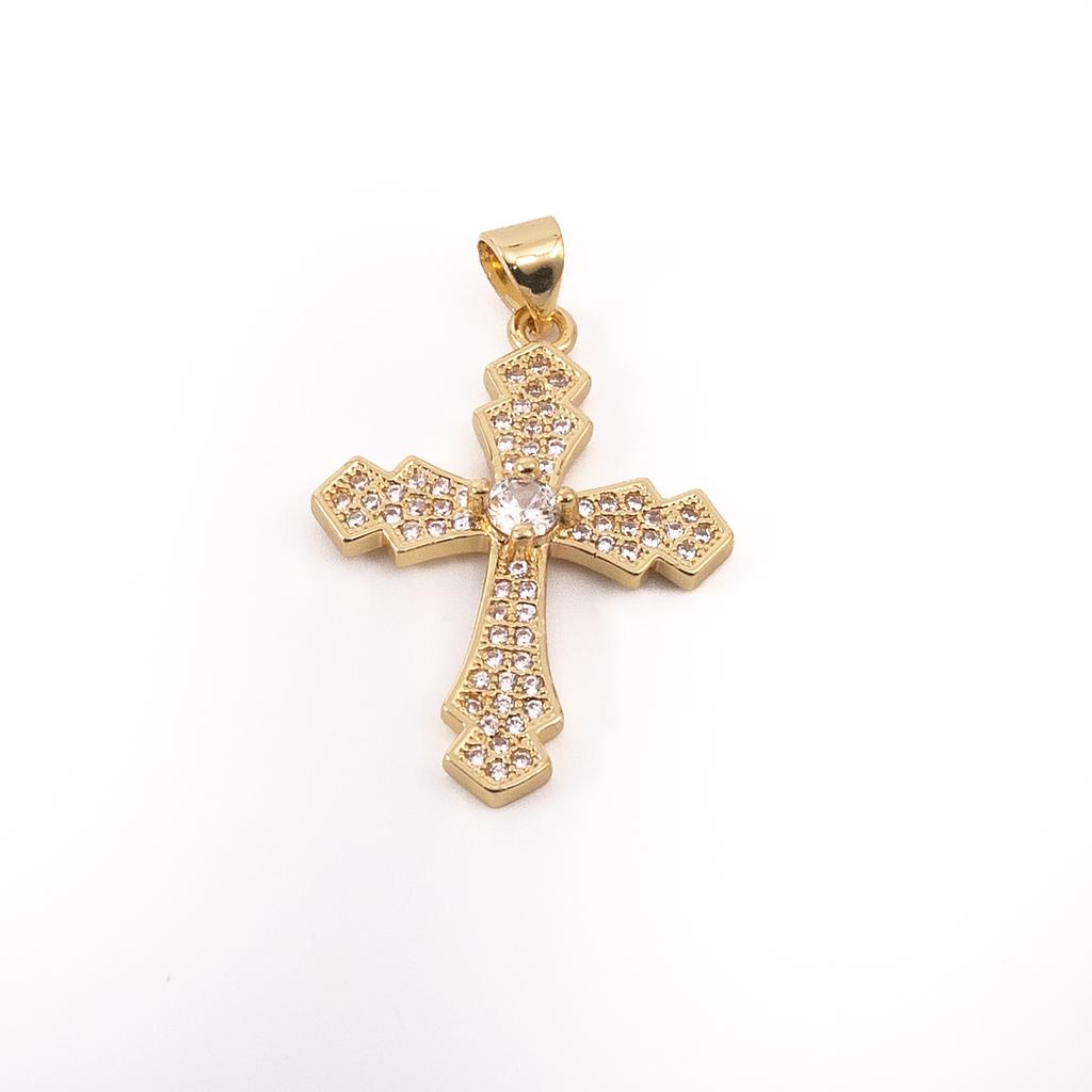 JE304 Dije Acero Cruz picos Doroado con piedritas