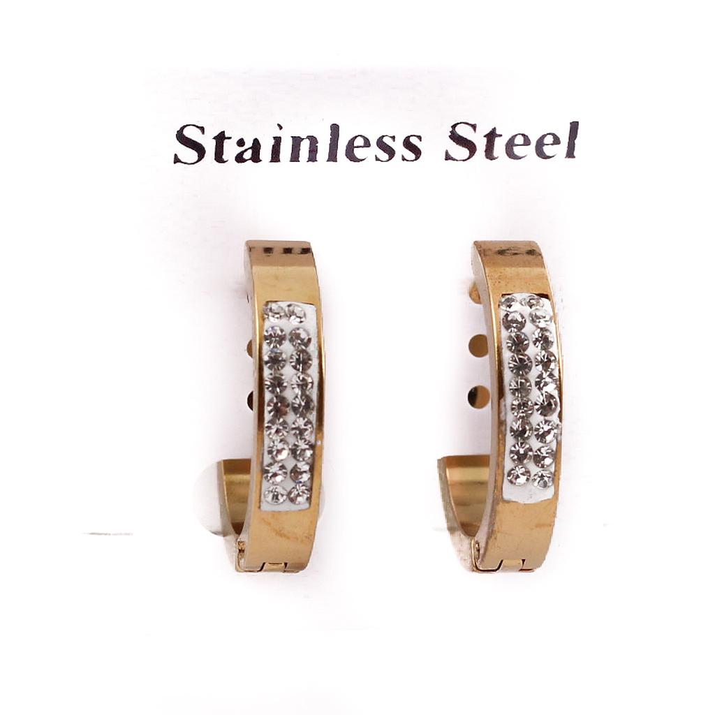 AR11600 Huguies Acero Dorado  2 filas de piedritas 2cm