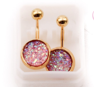 AR11746	Arete de Acero Dorado curvo, circulo de colores