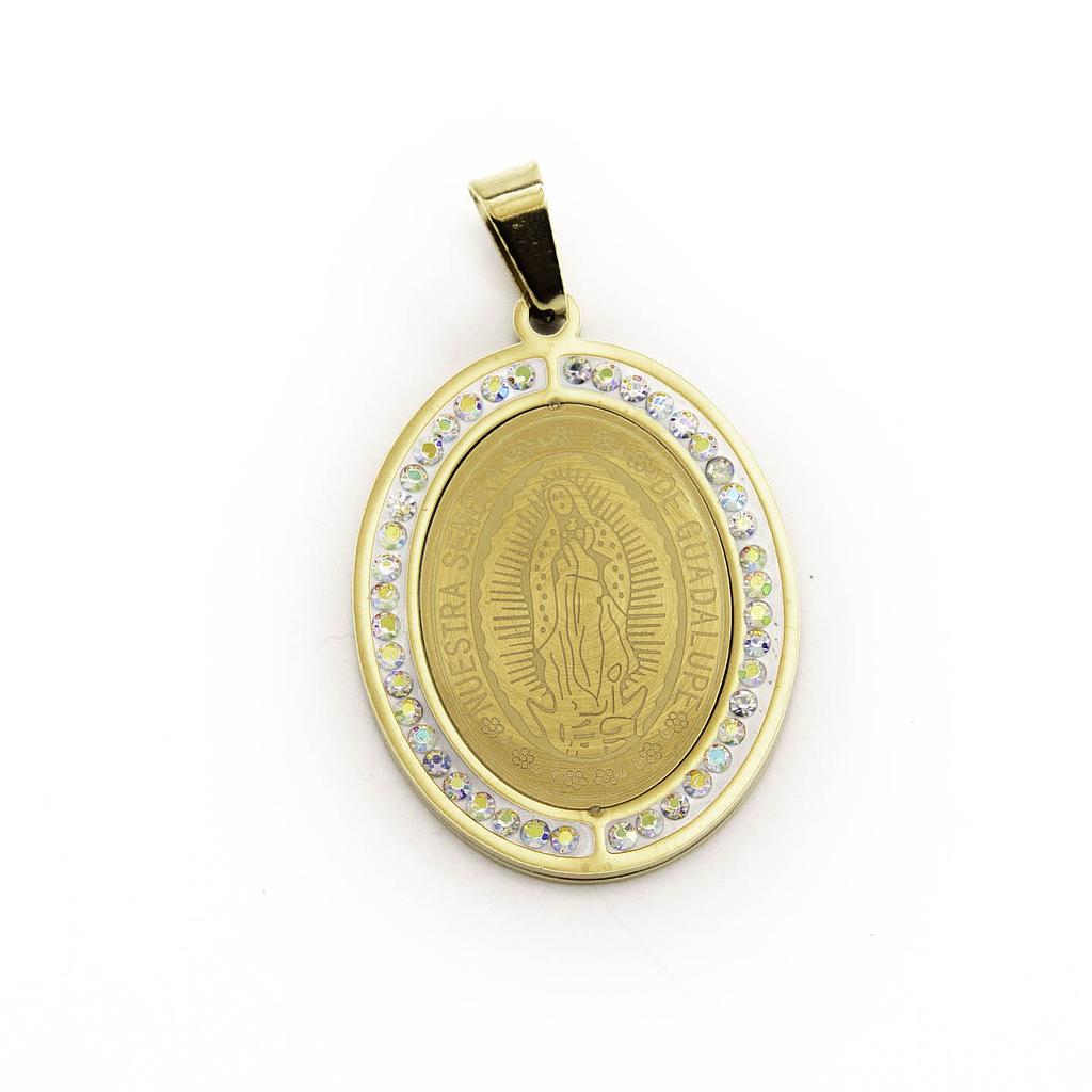 JE2222 Medalla Acero Virgen dorada con piedras 3cm