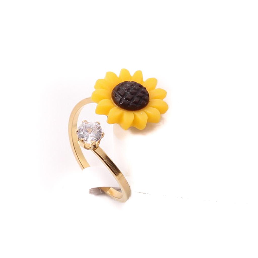 AN2109 Anillo Acero Dorado Girasol con Piedra