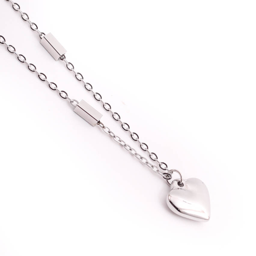 COL39257 Collar Acero Plateada de corazones