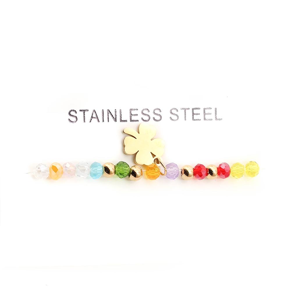 PUL22107 Pulsera cuentas con dije Acero dorado