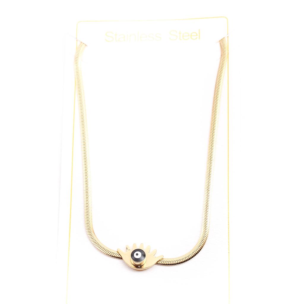 COL189 Collar Acero Dorado cadena plana Figuras con ojo turco