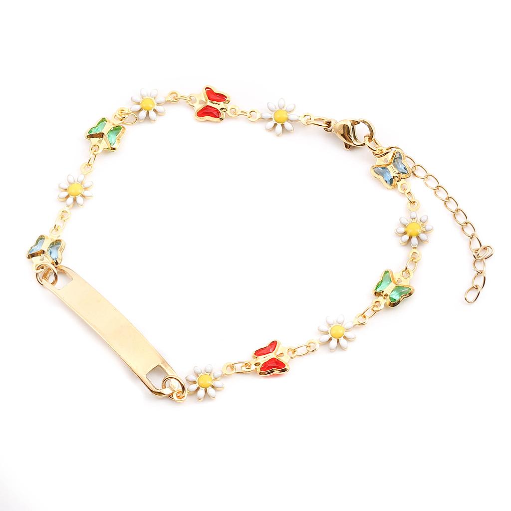 PUL1455 Esclava Acero Dorado de flores   21 cm