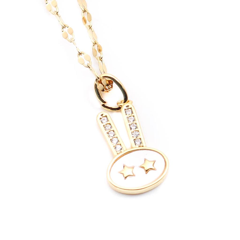 COL23202 Collar Acero dorado con figuras piedritas blancas