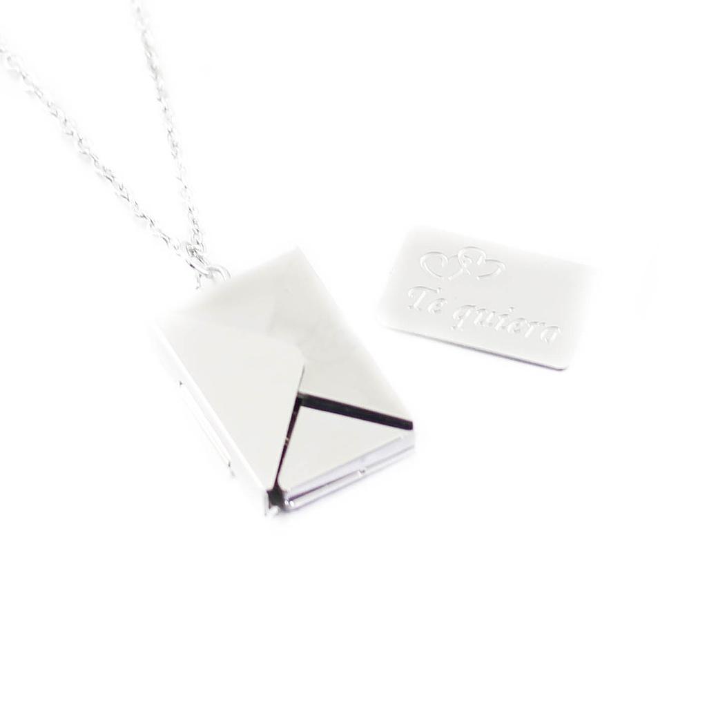 COL160858 Collar Acero Plateado carta Te quiero