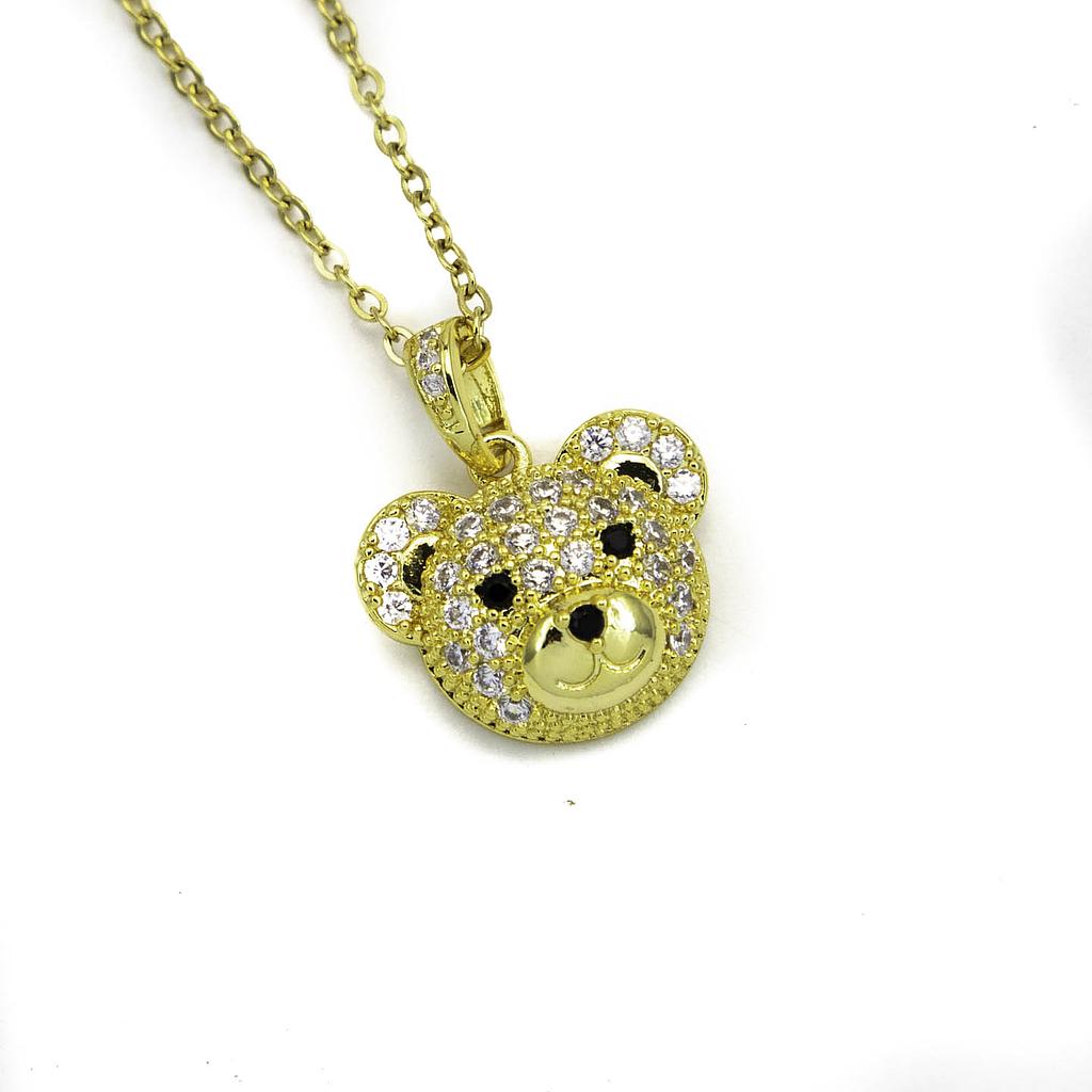 COL243182 Collar Acero Dorado Cabeza de Oso