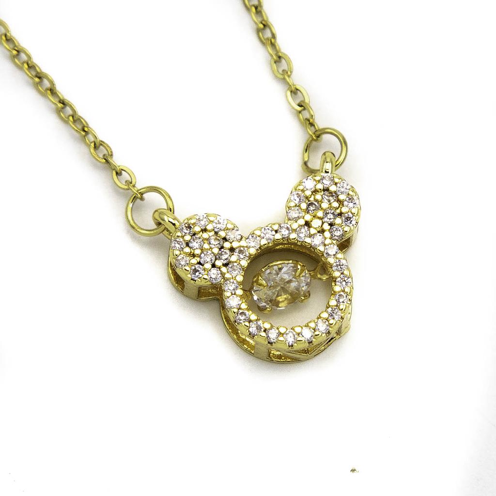 COL243131 Collar Acero Dorado Mickey con Piedras