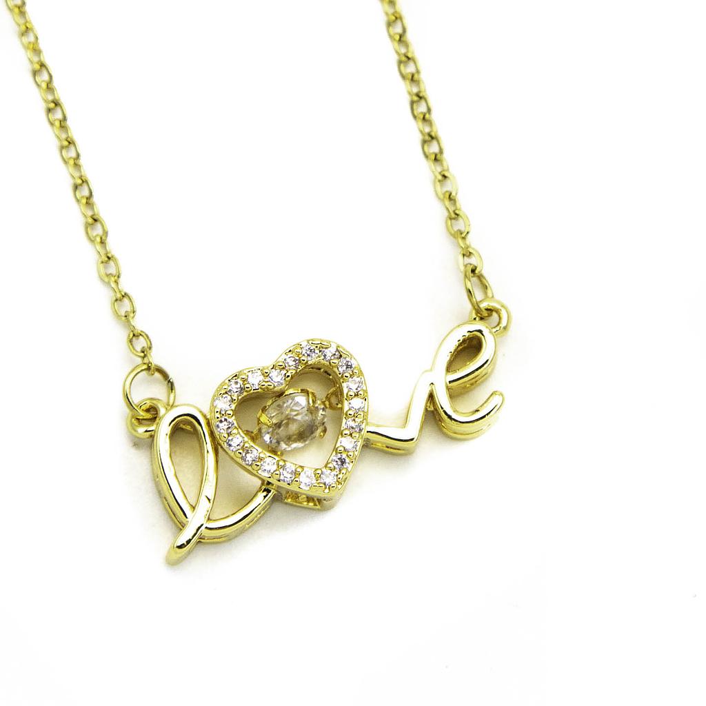 COL243192 Collar Acero Dorado Love con Piedras y Corazón