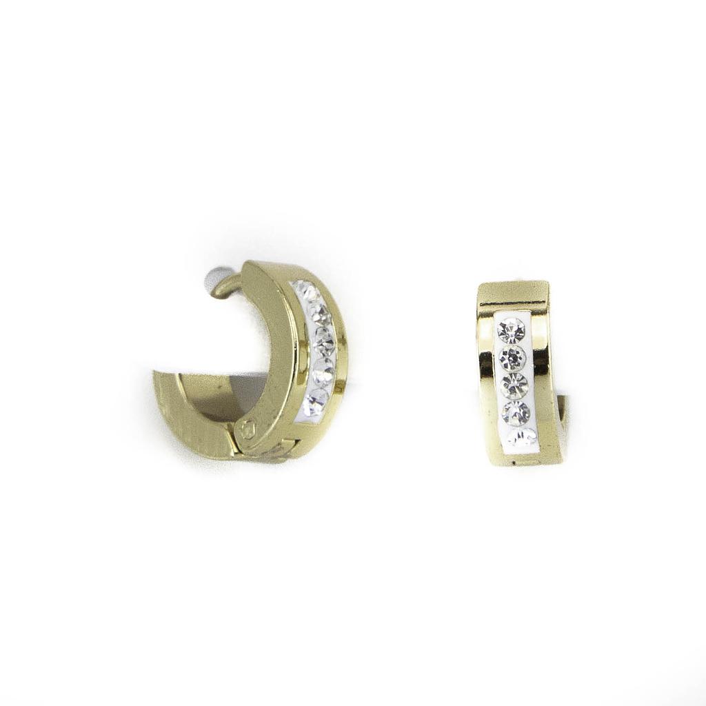 AR240319 Huggie Acero Dorado una Hilera de Piedras 10mm