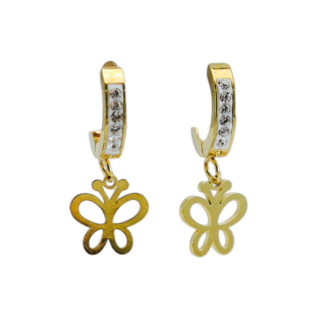 AR160707 Huggie Acero Mariposa Colgante con Linea Blanca de Piedras