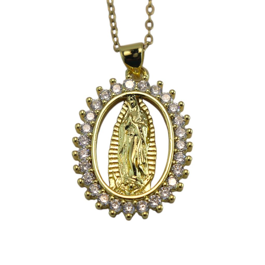 656346 Collar Acero Virgen piedras