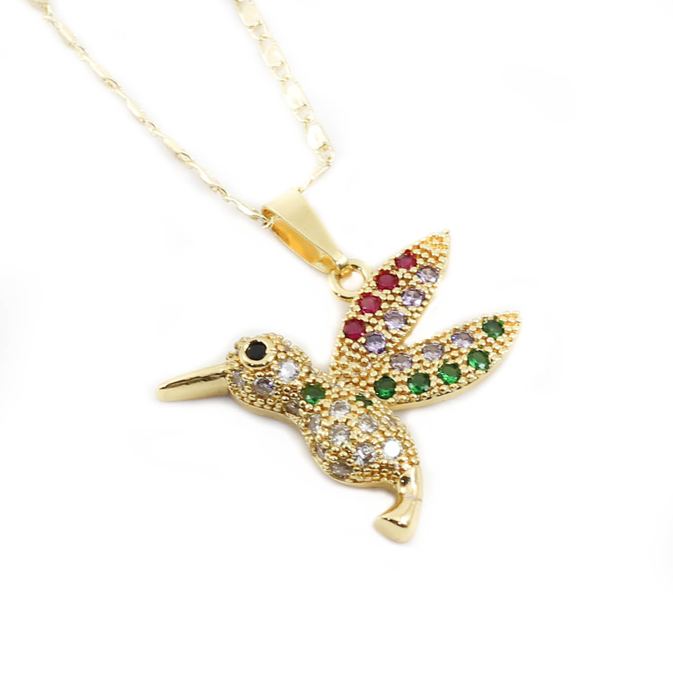 COL23304 Collar Acero dorado con colibri piedritas colores