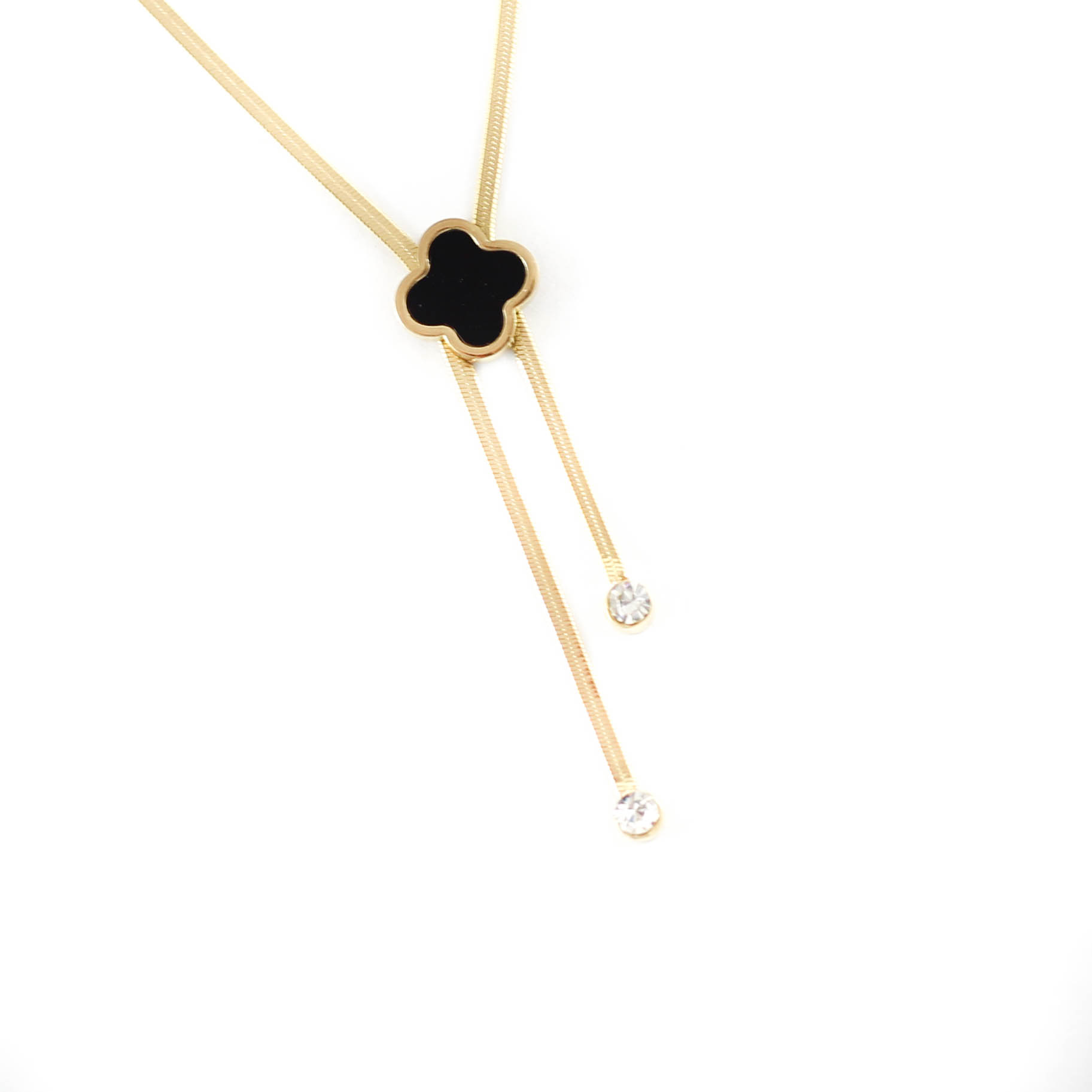 COL160862 Collar Acero Dorado pecho de cocodrilo con piedra negra