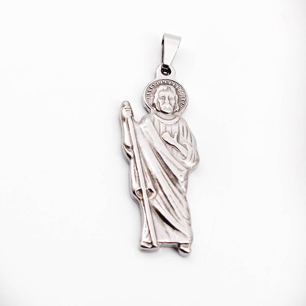 JE996 Dije Acero San Judas Plateado Grande 4 cm